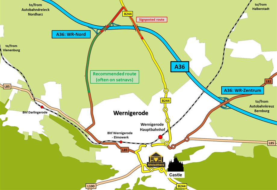 Ferienwohnungen Altstadtherz Wernigerode - Roads in the area - The A36 B244 L82 L85 and L100